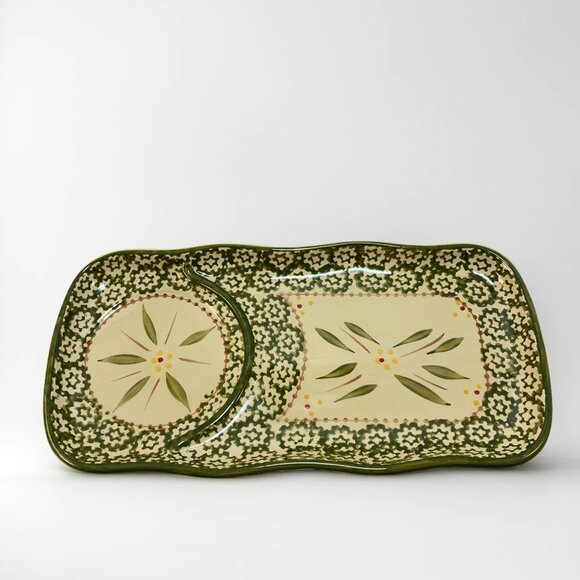 Temptations Soup And Sandwich Tray Bowl Old World Green Floral Pattern - Picture 3 of 8